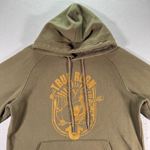True Religion Raglan Hoodie Sweatshirt Mens Small Green Fleece Buddha Graphic - Picture 4 of 12