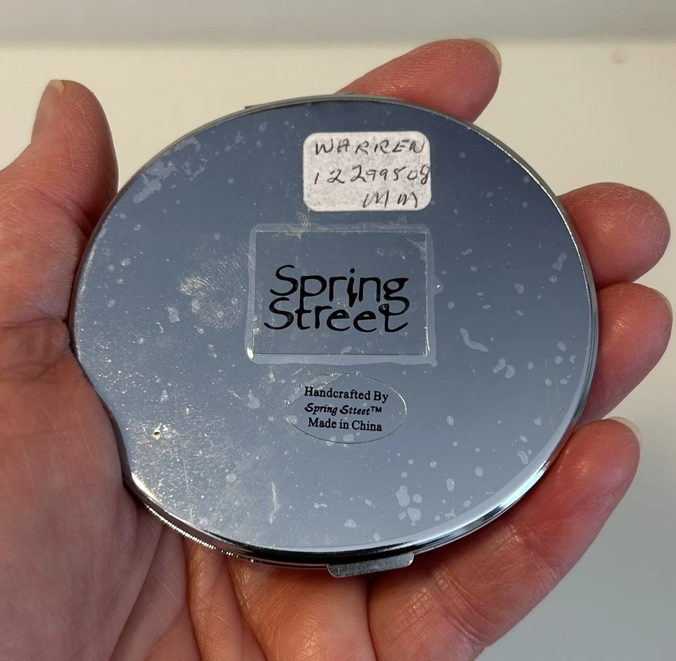 Spring Street Compact Double Sided Mirror Ivory Butterfly Crystals Round Metal - Image 3 of 3