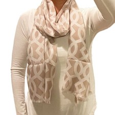 Beige and White Patterned Sheer Scarf
