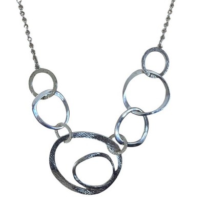 Silver Tone Multi Hoop Geometric Bib Statement Necklace Adjustable Gift