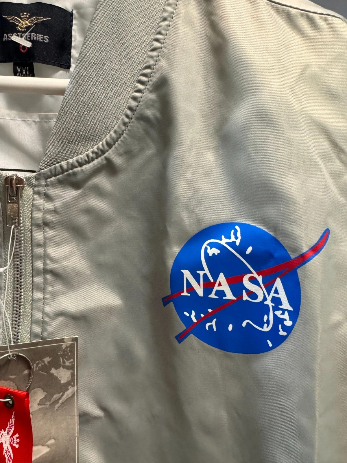 NWT ASSTseries Bomber Jacket NASA gray Men Zip Front Size XXL Windbreaker - product detail image 2