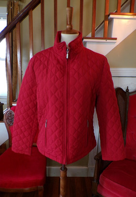 JANE ASHLEY Women's Quilted Red Jacket Full Zip Size: Medium