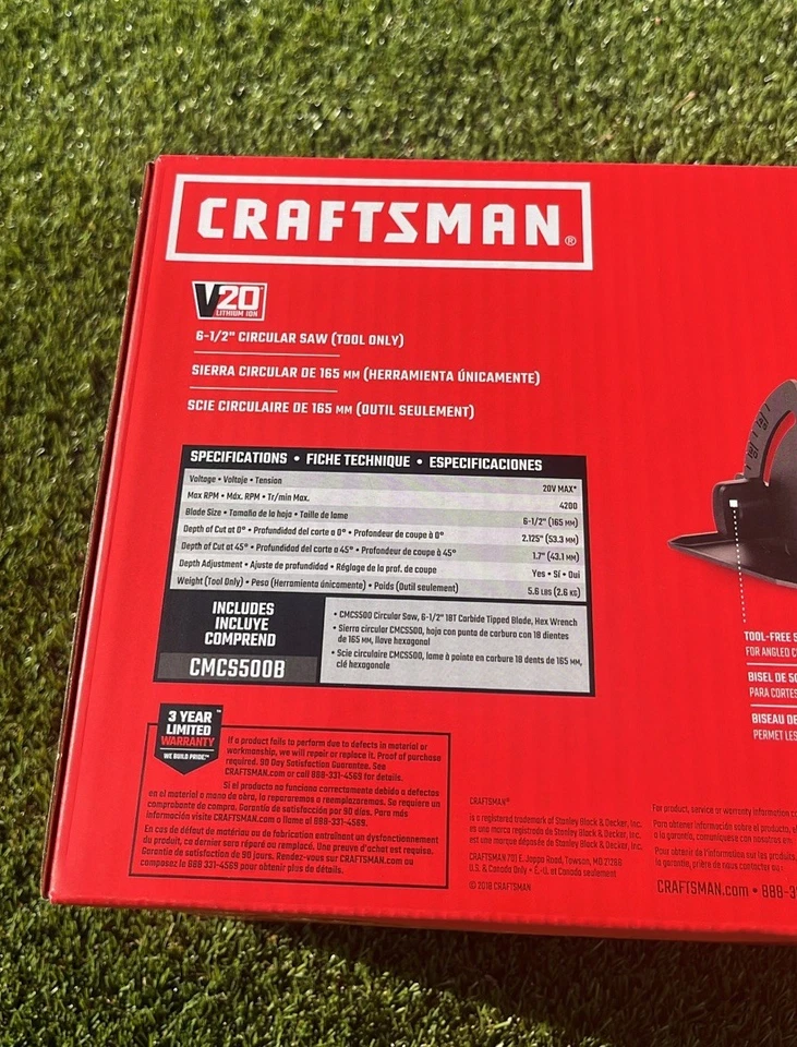 Craftsman Cordless Circular Saw V20 Lithium Ion 6-1/2" TOOL ONLY BRAND NEW - Image 3 of 4
