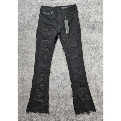 Rockstar Original RSM205 Mens Flare Denim Jeans Black Distressed Streetwear New