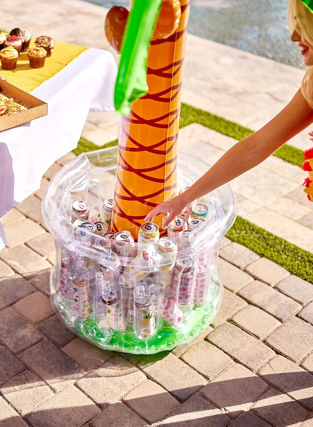 60" Inflatable Palm Tree Cooler, Beach Pool Party Decor, Tropical Drink Holder