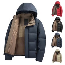 Men's Solid Color Loose for Fit Parka Coat with Removable Hood for Cold Days