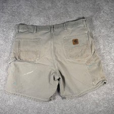 Carhartt Men's 42 Distressed Canvas Carpenter Shorts Gray Workwear Painter READ