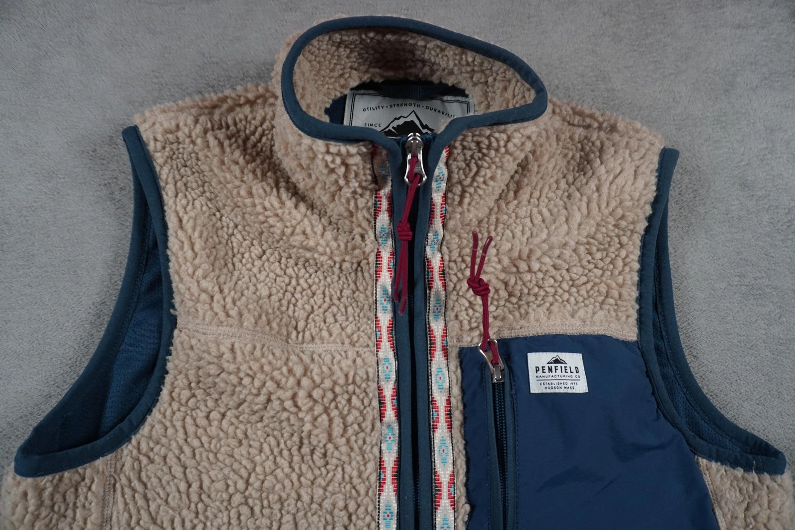 Penfield Vest Mens Small Beige Sherpa Fleece Full Zip Southwestern Outdoor