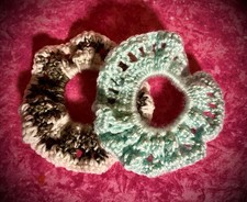 Handmade Multicolor crochet Scrunchies Set for Women, All Hair Types
