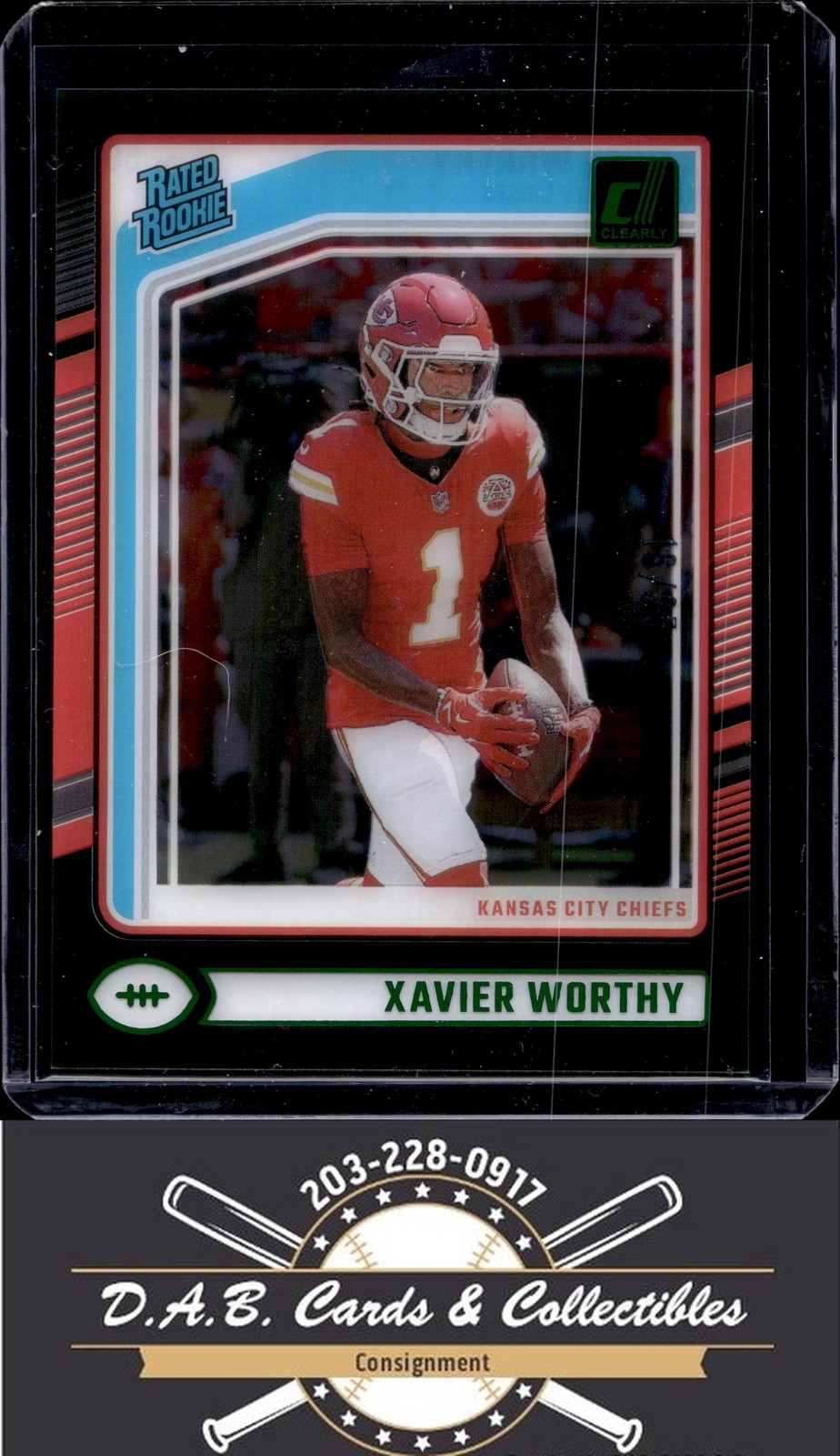 2024 Clearly Donruss #58 Xavier Worthy Green Rookie #/25 Kansas City Chiefs T04