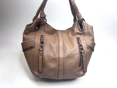 B Makowsky Large Light Brown Leather Shoulder Bag w/Copper Tone Hardware