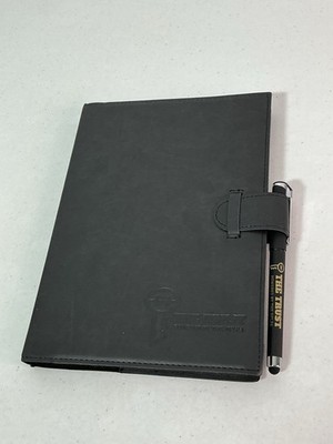 REFILLABOOK.COM Black Journal Book w/Pen. Logo: The Trust. 10 x7 x0.75 . NEW.