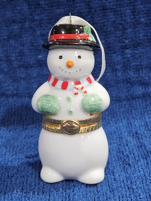 Hallmark~Porcelain~Snowman Hinged Trinket Box~Keepsake Ornament~1997
