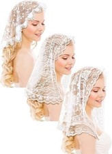3 Pcs Mantilla Catholic Veil for Church Chapel Lace Christian Veils Head Coverin