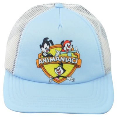 Animaniacs Cartoon Warner Bros Trucker Mesh Light Blue Flat Snapback Hat Cap