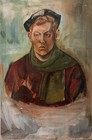 VTG Oil Painting Portrait Handsome YOUNG MAN w CAP Green SCARF  Gay Interest — photo 3