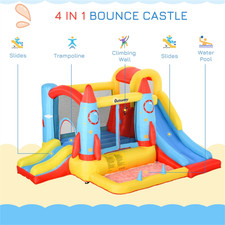 Outsunny Kids Inflatable Bounce House Rocket Ship Bouncy Castle Jumper & Slides