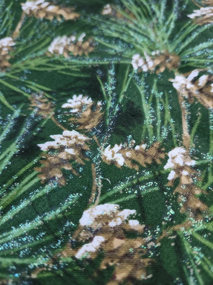 David  Textiles Hallmark Evergreens Pinecones Glitter Quilting  Crafting Fabric - Image 2 of 4