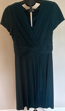 R M Richards Dark Green Ruched Sheath Dress V-Neck Cap Sleeve Size 16