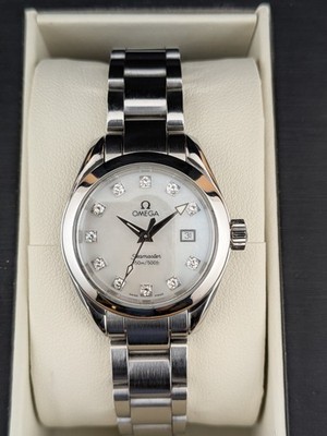 OMEGA Seamaster Aqua Terra 2577. 75.00 Ladies white Mother Of Pearl With Diamond