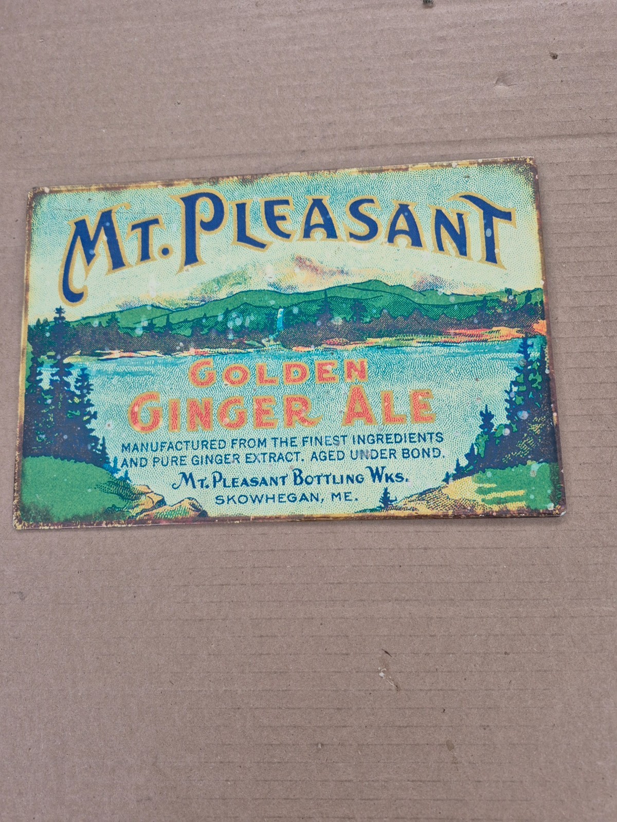 Mt. Pleasant Golden Ginger Ale Metal Sign, Man Cave