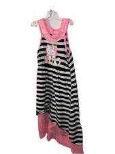 Hello Kitty Girls Dress Size 4/5 Pink With Black And White Stripes Long Hi/lo