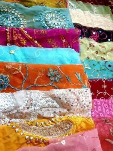 Abb 15pcsVintage Sari Georgette Fabric Remnants Embroidered Craft Scrapbook DUP3 image 6