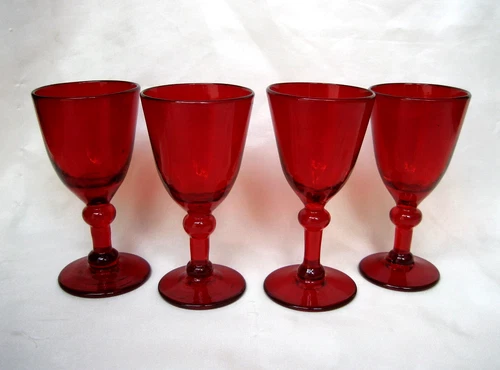 Blenko Early 1930s Wine Cocktail Glass Goblets in Ruby Red 4.75” Tall Lot of (4)