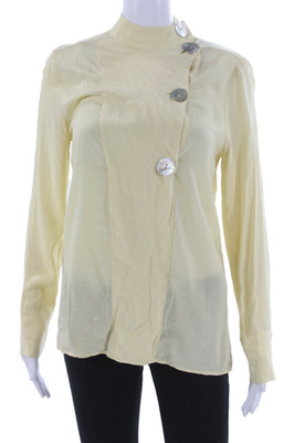 Mango Womens Tunic Blouse Yellow Mock Neck Button Long Sleeve Size 2