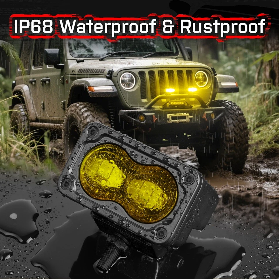 Pair SAE Amber Fog LED Lights Work Foglights for 2019-2024 RAM 1500 Rebel & TRX Foto 4 de 4