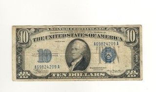 1934 $10 Silver Certificate Blue Seal Circulated NO RESERVE
