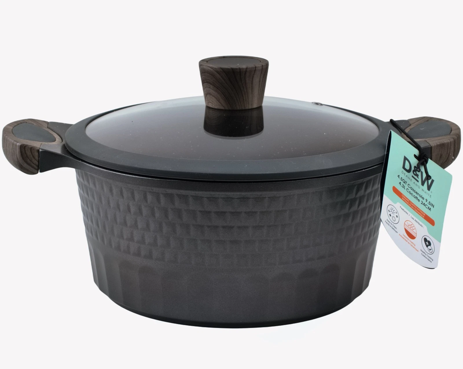 D&W Deane & White 9.5" Casserole Pan Pot Lid All Stovetops Black Brown Ceramic