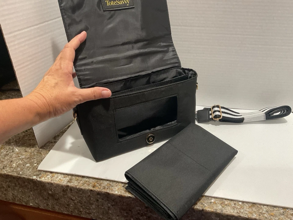 Tote Savvy Small Black Diaper Bag With Changing Pad & Crossbody Strap New - Image 4 of 4