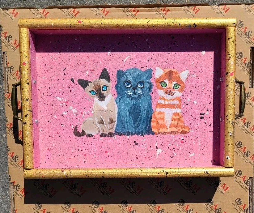 Hand Painted Colorful and Fun Kitten Tray - Image 2 of 4
