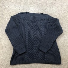 Tommy Hilfiger Sweater Womens Medium Navy Blue Cable Knit Ribbed Crewneck