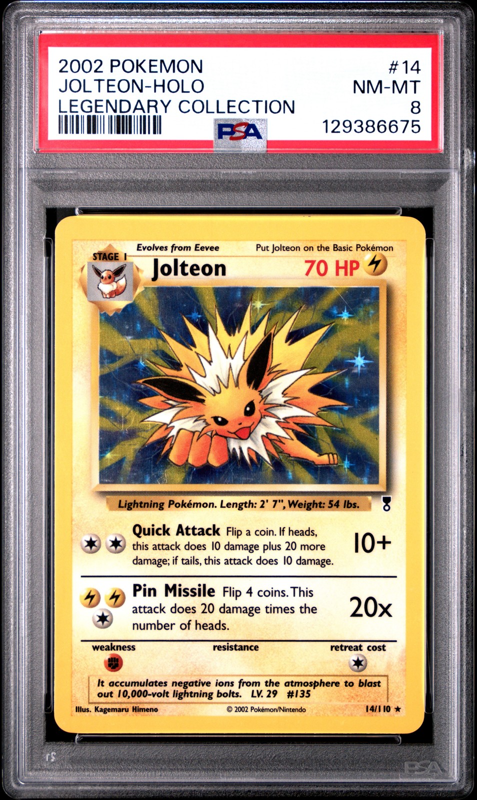 2002 Pokemon Legendary Collection #14 Jolteon Holo PSA 8 NM-MT
