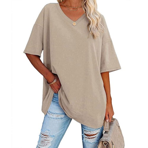 UK Womens V Neck Blouse Summer Casual Baggy Loose T Shirt Tee Tops Tee Plus Size - Picture 36 of 40