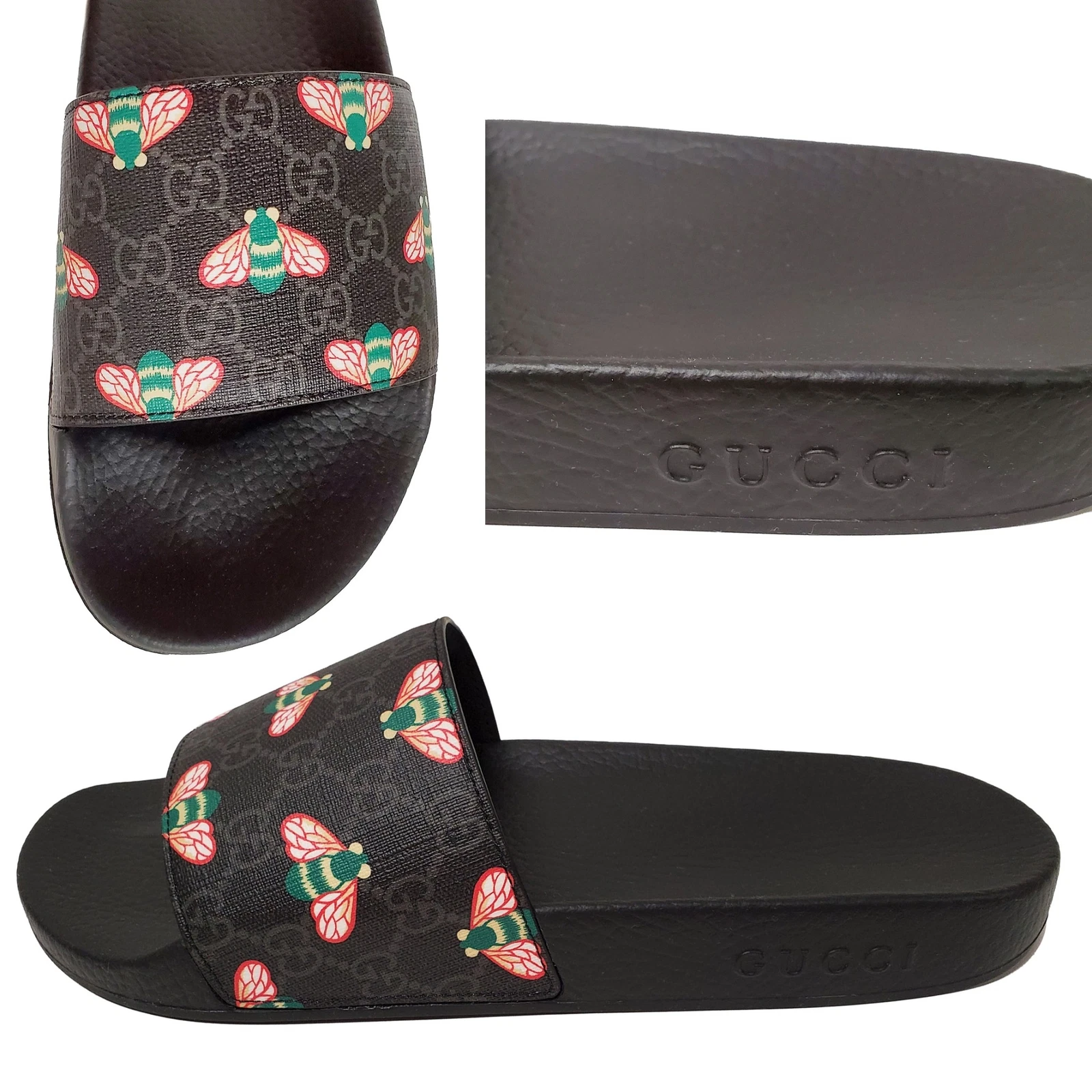 CHAUSSURES GUCCI HOMMES BESTIAIRE GG LOGO SUPRÊME IMPRIMÉ ABEILLE SLIDES SANDALES 9G 9,5 US