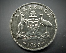 AUSTRALIA  1962 SILVER SIXPENCE  / SNIFF'S ANCIENT COINS T-1