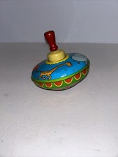 Vintage 1960's Ohio Art Metal Spinning Top Toy Wood Knob Circus Animals. Works 