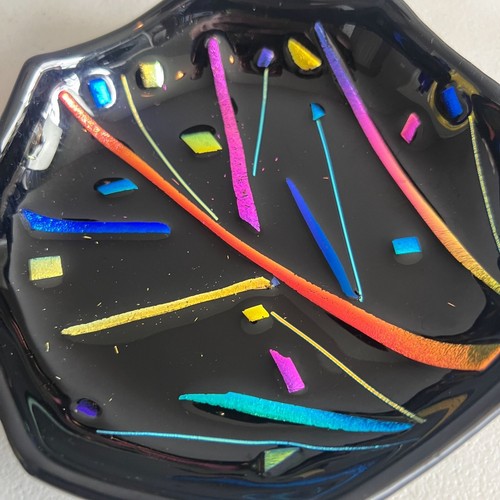 Vintage Marcia Newren Fused Dichroic Glass Dishes Pop Art Post Modern Decor Pair - Picture 4 of 8