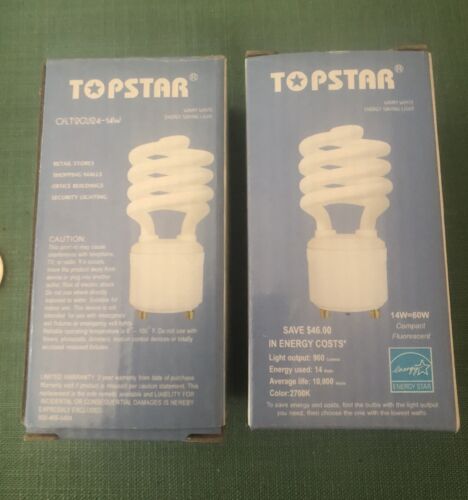 Top star 14W 2700k Color Spiral CFLT2GU24 Light Bulb Lot of 2 NOS - Picture 1 of 7