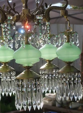 5Lte Vintage Serpent fish Brass Bronze Opaline JADE Murano glass Chandelier lamp