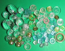 (60) VINTAGE 3/8"-1&1/8" ASST COLORS CLEAR PLASTIC SHANK 2&4-HOLE BUTTONS-Y221
