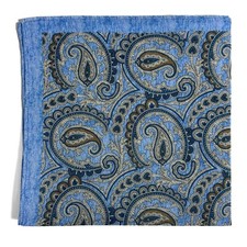 Light Blue Paisley Ramie Pocket Square Handmade 