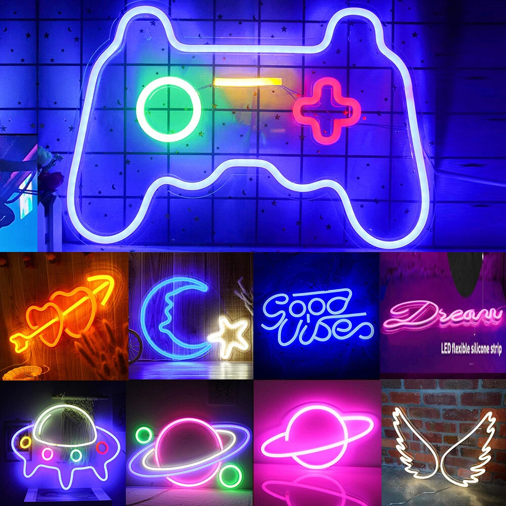 Game Neon Sign Light 16 X 11 Inch Game Led Sign Controller Neon Sign Light Gamepad  Neon Sign Lights Gaming Wall Lights Decor For Bedroom Children Game