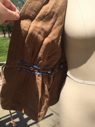 Gap Khaki Drawstring Linen/Cotton Collarless lightweight Jacket/Blazer LARGE - Picture 6 of 10