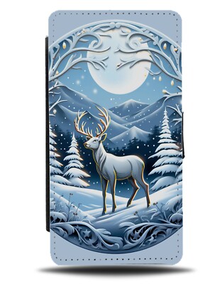 Weiße Weihnachten Flip Geldbörse Etui Weihnachten Rentier Schnee Vollmond Stil DD45