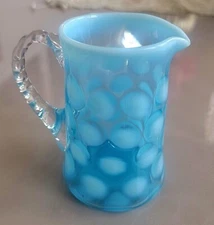Vintage Fenton, Blue Opalescent, Glass, Coin Spot, Small Pitcher Creamer