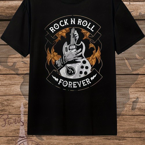ROCK N ROLL FOREVER Printed Men's Short Sleeve Multifunctional T-shirt, Comforta - Picture 9 of 9